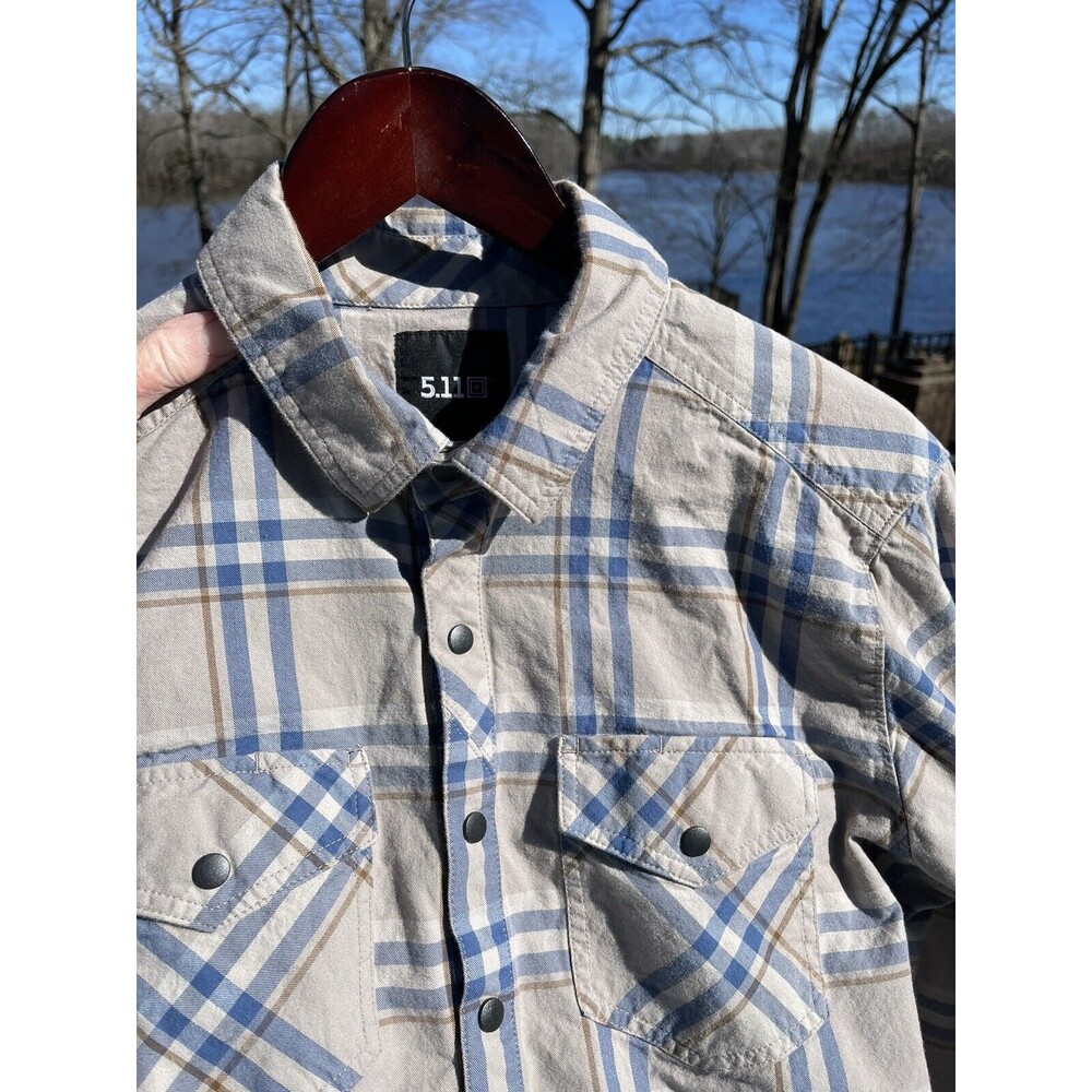 5.11 Western Shirt Snap Close Logo Long Sleeve Plaid Pockets Mens Size Medium
